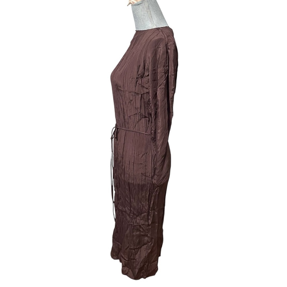 Stockholm Atelier & Other Stories Brown Crinkle Midi Dress – Size 0 - Picture 3 of 11